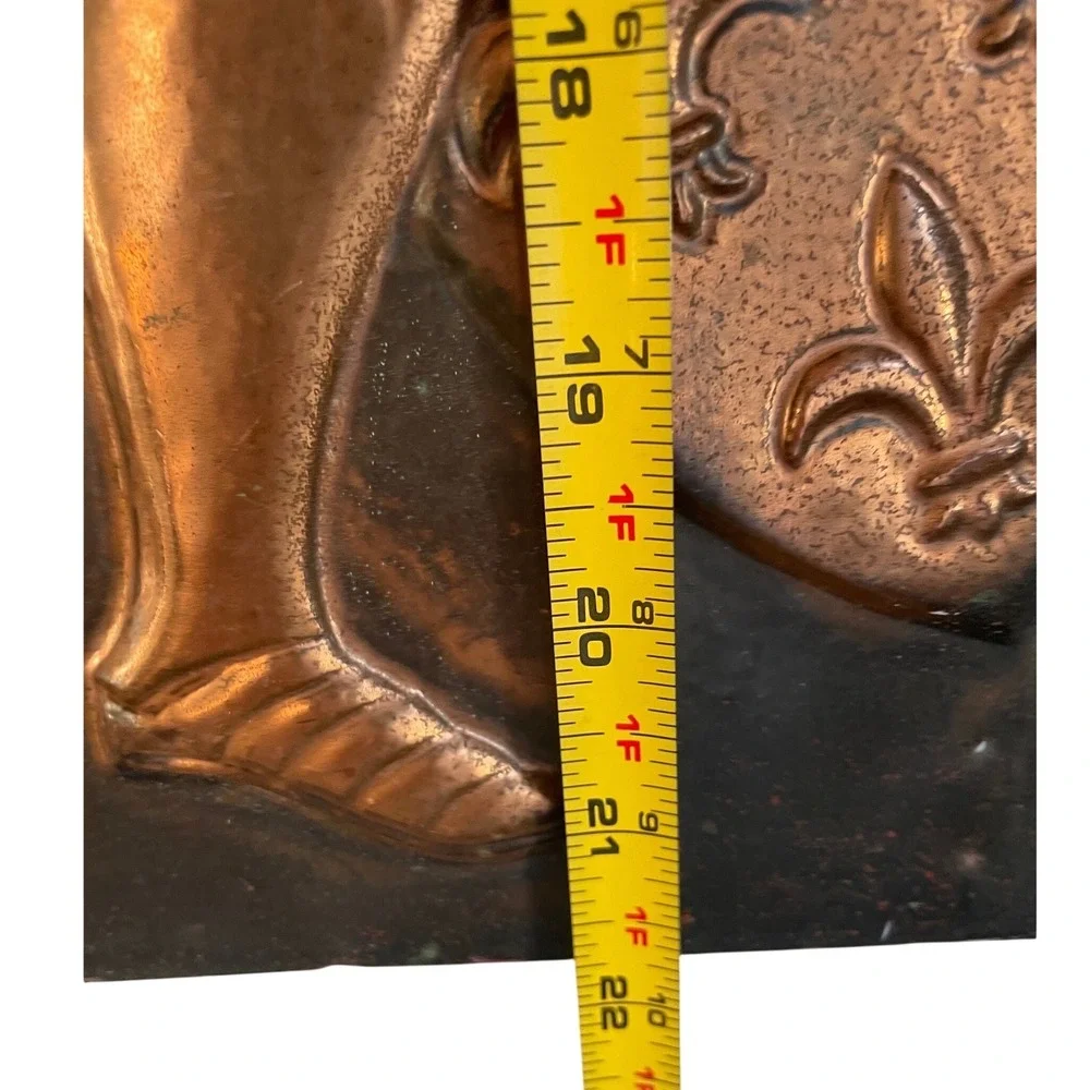 Vintage 3D Medieval Copper Knight Wall Art Plaque Embossed Metal Fleur -De-Lis
